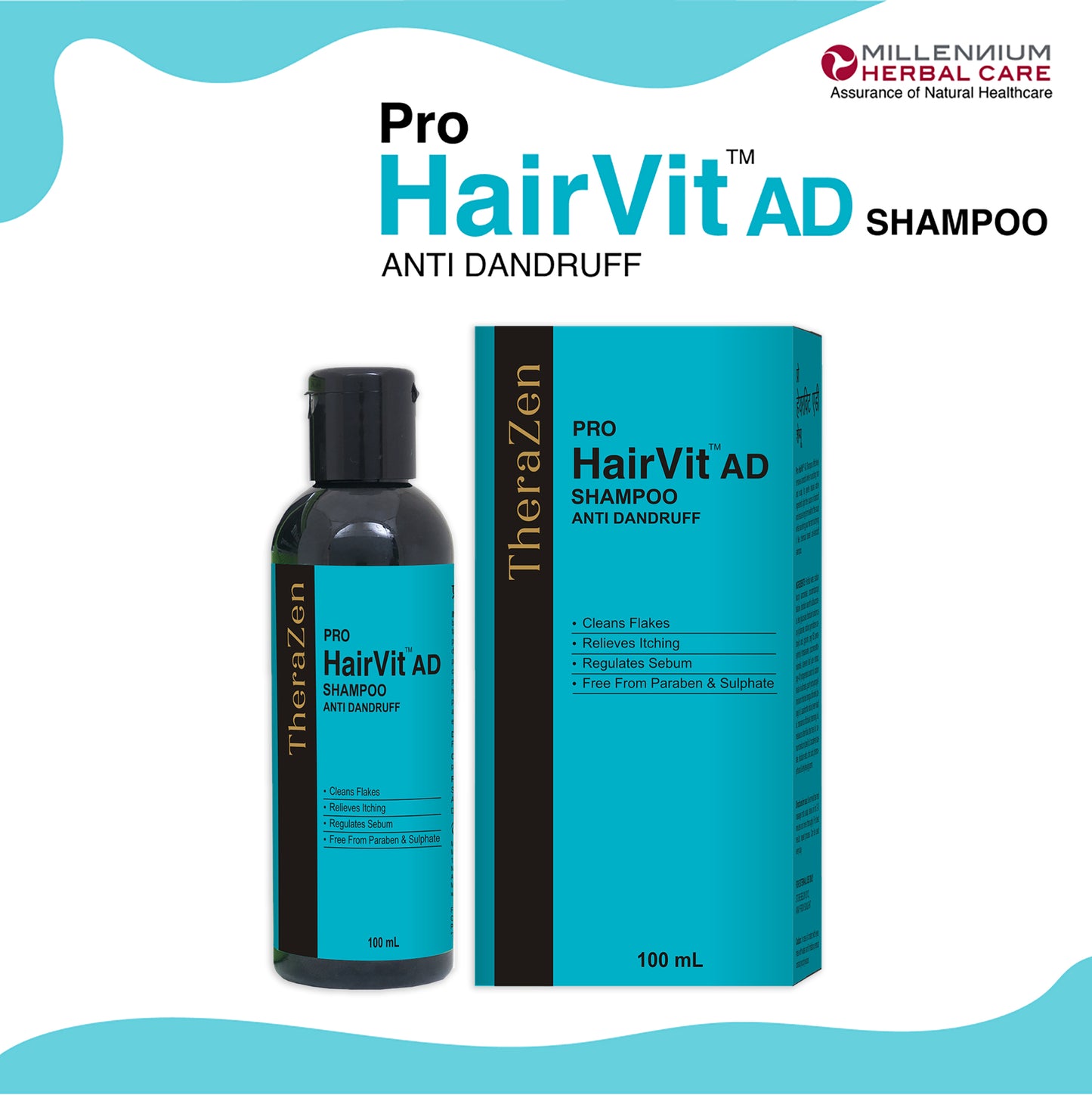 Front Image of Pro Hairvit AD Shampoo along with Packaging