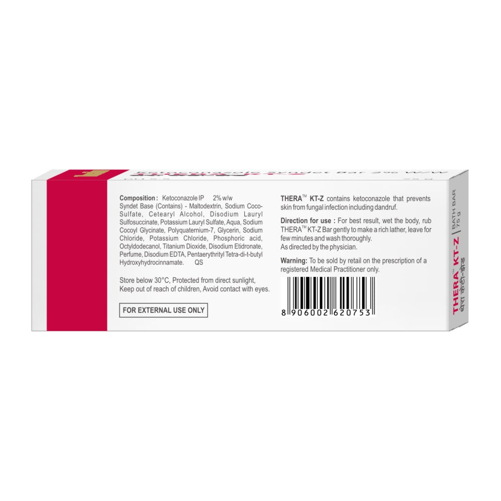 Back of the pack of THERA KT-Z Ketoconazole Bathing Bar