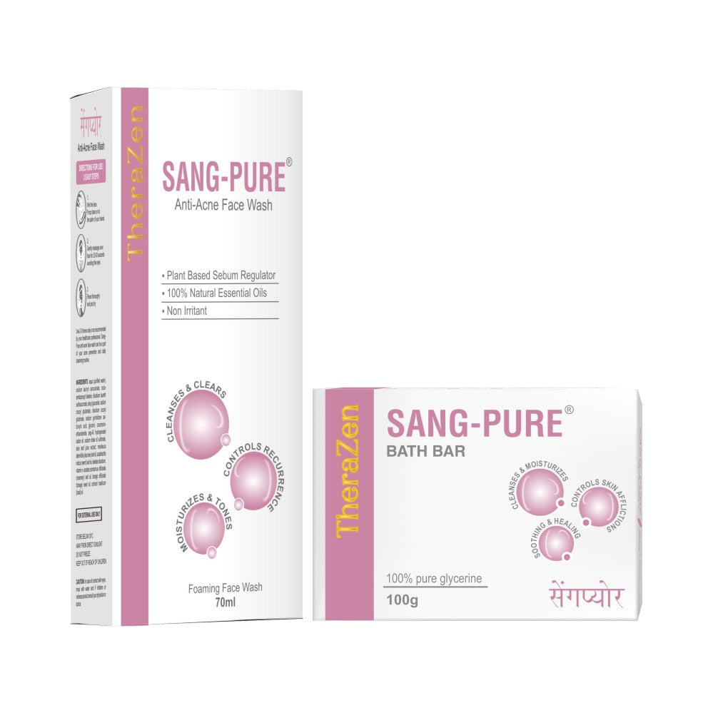 SANG-PURE CLEAR SKIN COMBO KIT | 100% Natural Care for Acne / Pimple Removal & Improving Skin Tone | 1 Face Wash (70 ml) + 2 Bath Bars (100 gm)