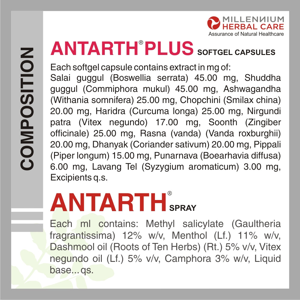 PAIN RELIEF COMBO - ANTARTH PLUS SGC| 40 Capsules, ANTARTH SPRAY (50ml X 1)