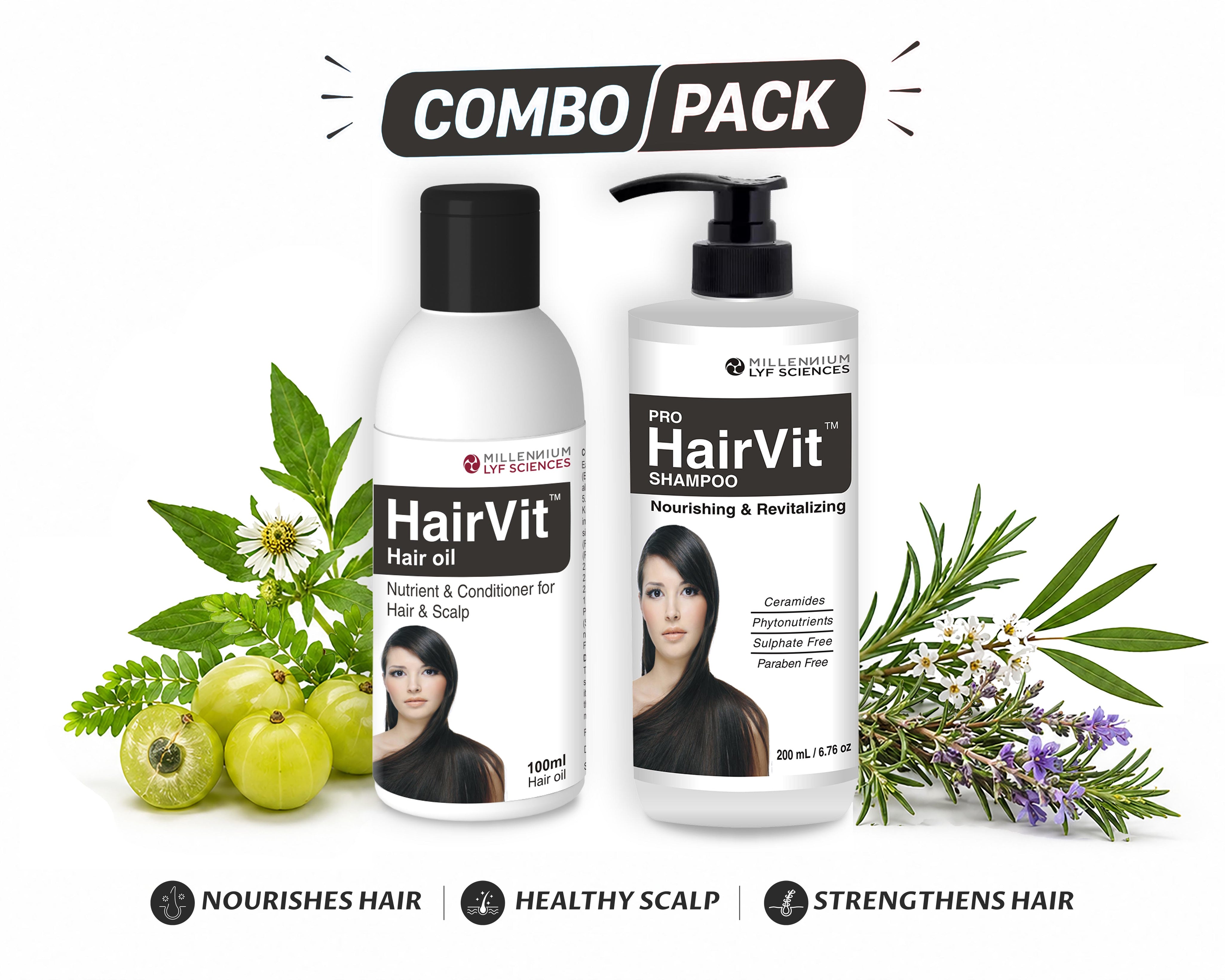 HAIR CARE COMBO - HAIRVIT HAIR OIL | 100 ML + PRO HAIRVIT SHAMPOO | 200 ML