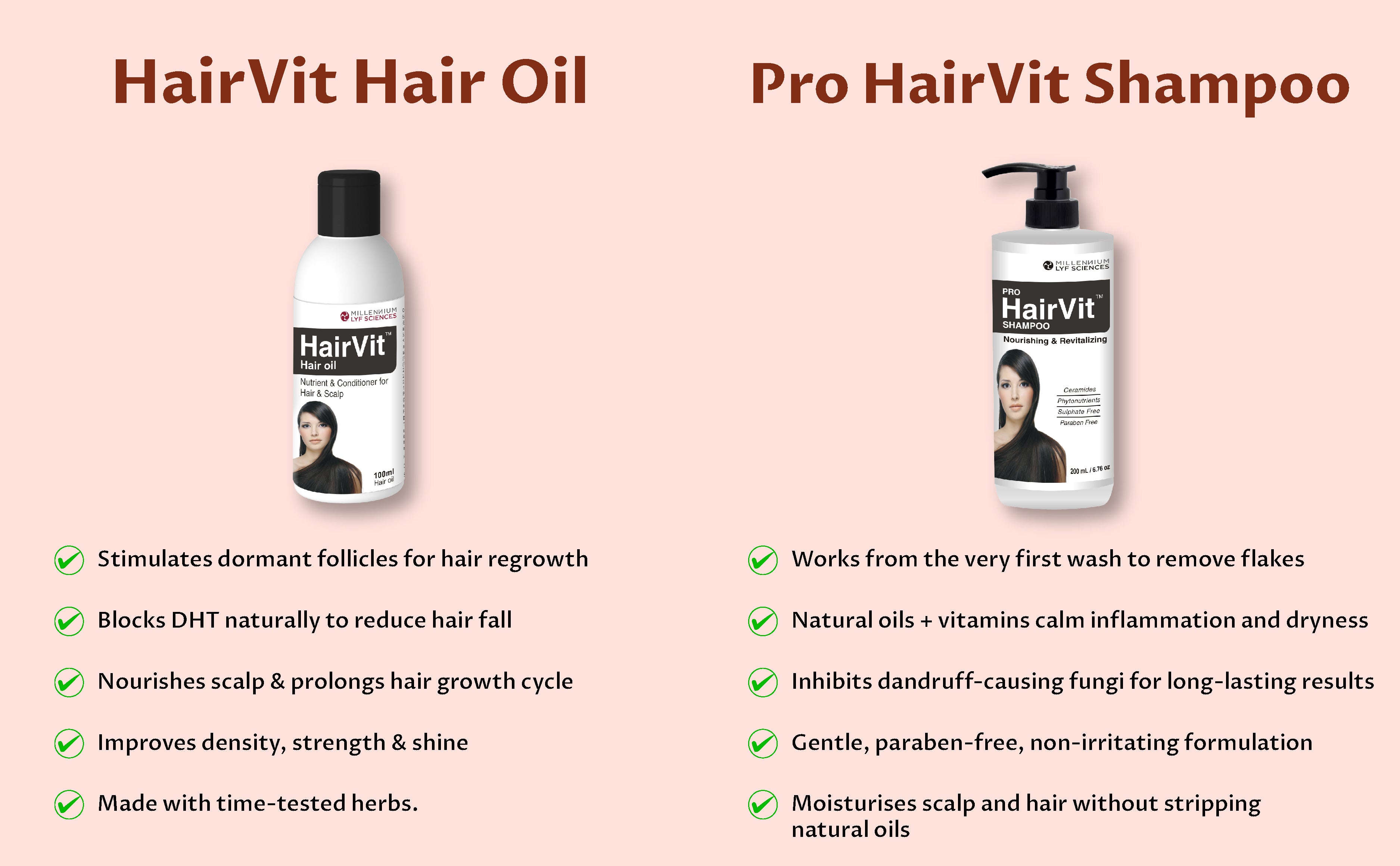 HAIR CARE COMBO - HAIRVIT HAIR OIL | 100 ML + PRO HAIRVIT SHAMPOO | 200 ML