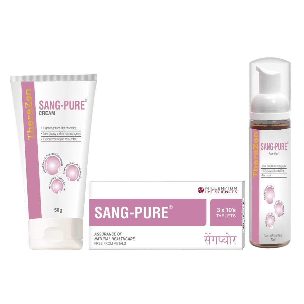 Front Image of Sang-pure Cream, Face wash and Tablets