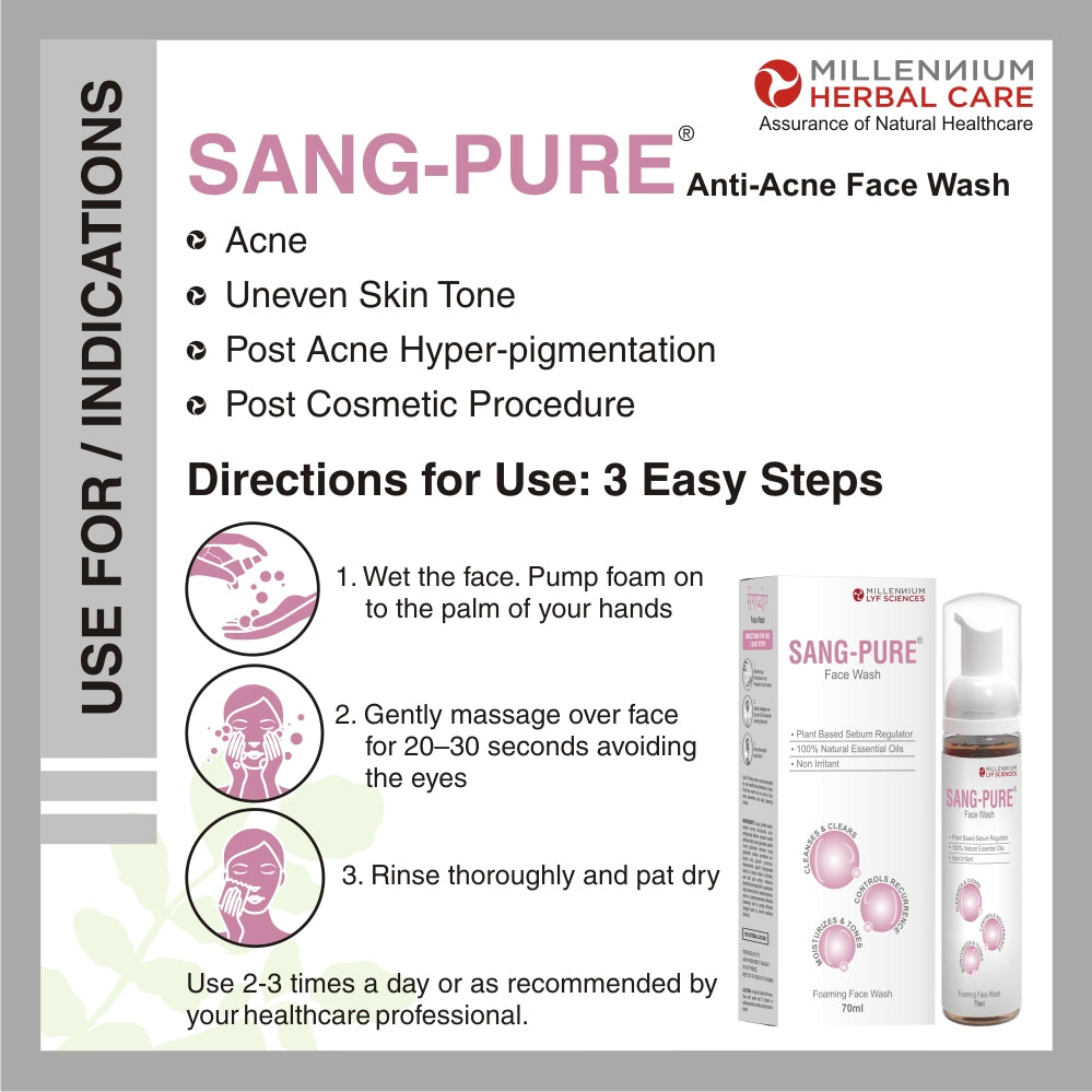 SANG-PURE CLEAR SKIN COMBO KIT | 100% Natural Care for Acne / Pimple Removal & Improving Skin Tone  | 1 Face Wash (70 ml) + 2 Bath Bars (100 gm)