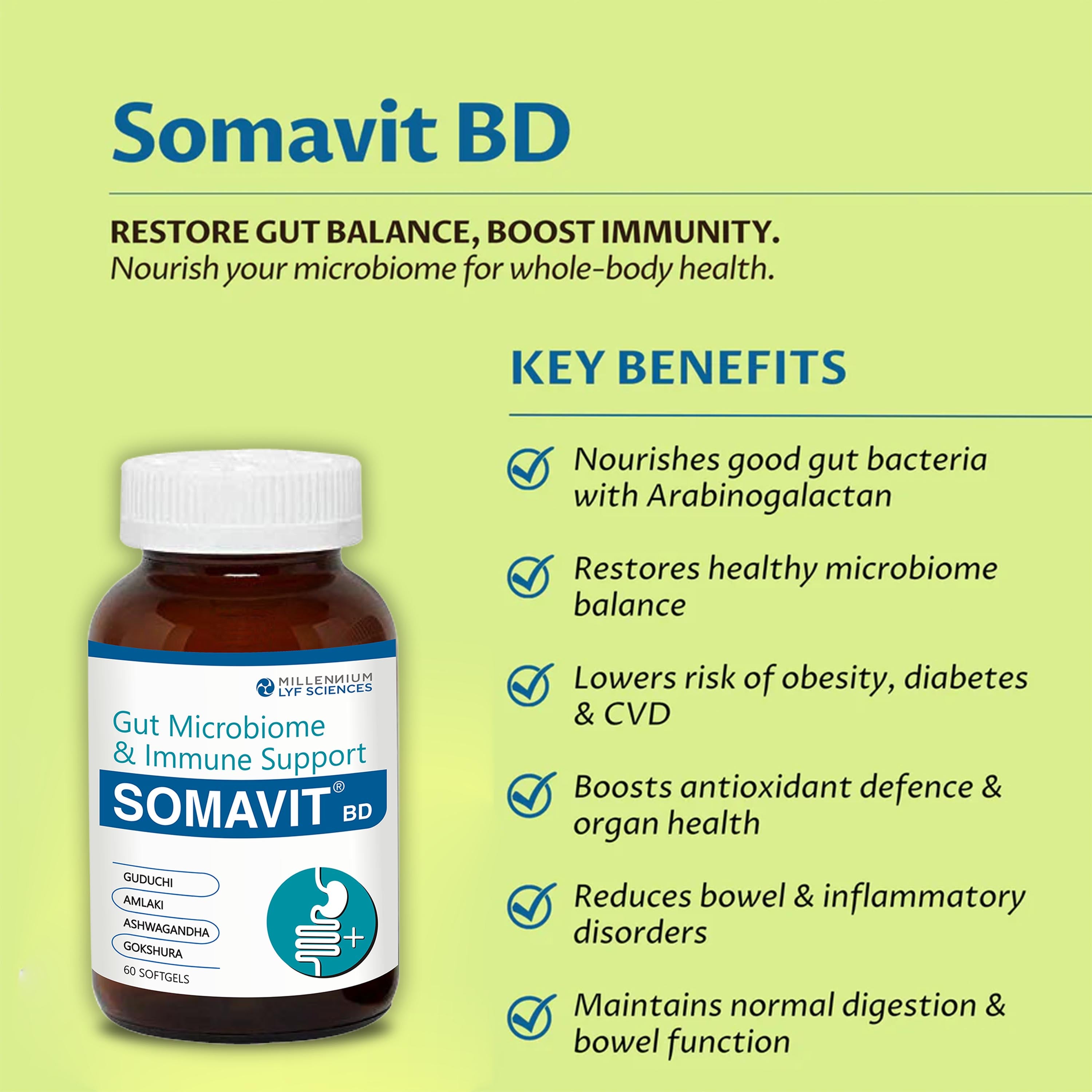 PCOS CARE COMBO - GYNOVA TABLETS (60'S) + SOMAVIT BD (60'S)